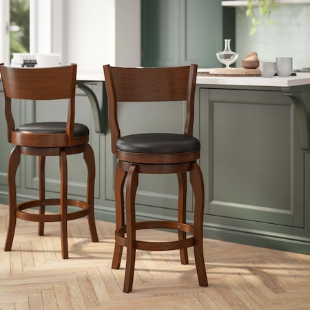 Flash Furniture Nichola Classic Open Back Swivel Counter Pub Stool w/Wood Frame & LeatherSoft Seat, Antiq Oak/Black ES-NT2-24-OAK-GG